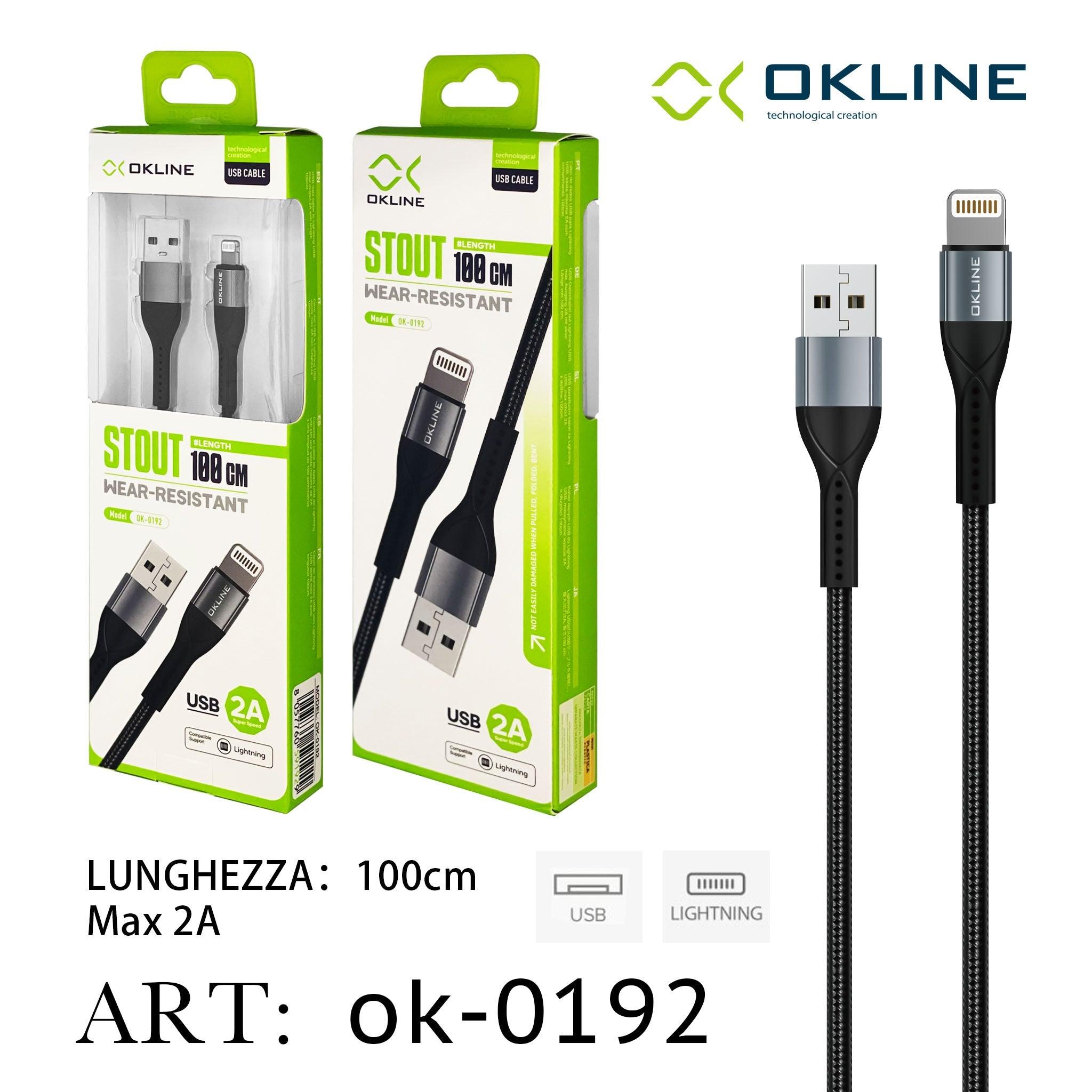 ART.OK-0192 OKLINE Iphone Lightning USB Cavo intrecciato 2A 100cm Grigio - koseakasa