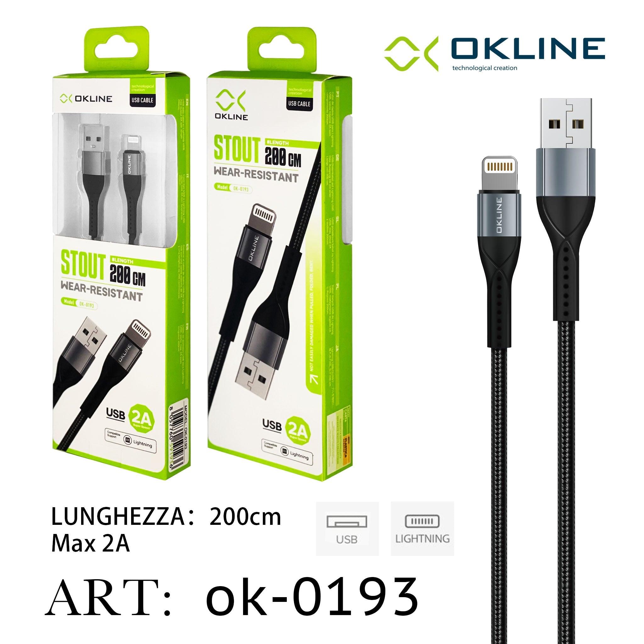 ART.OK-0193 OKLINE Iphone Lightning USB Cavo intrecciato 2A 200cm Grigio - koseakasa