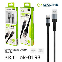 ART.OK-0193 OKLINE Iphone Lightning USB Cavo intrecciato 2A 200cm Grigio - koseakasa