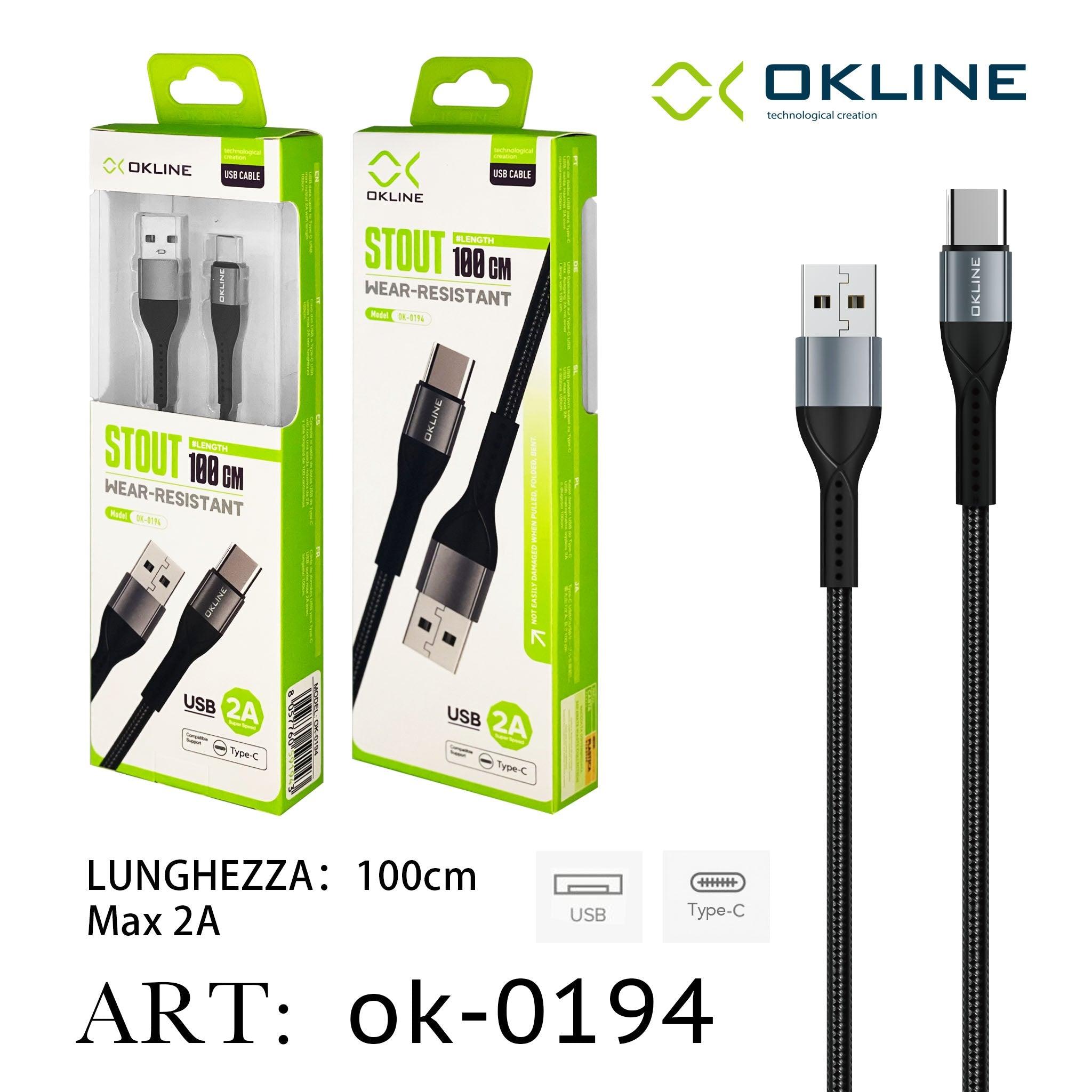 ART.OK-0194 OKLINE Type-C USB Cavo intrecciato 2A 100cm Grigio - koseakasa