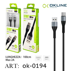 ART.OK-0194 OKLINE Type-C USB Cavo intrecciato 2A 100cm Grigio - koseakasa