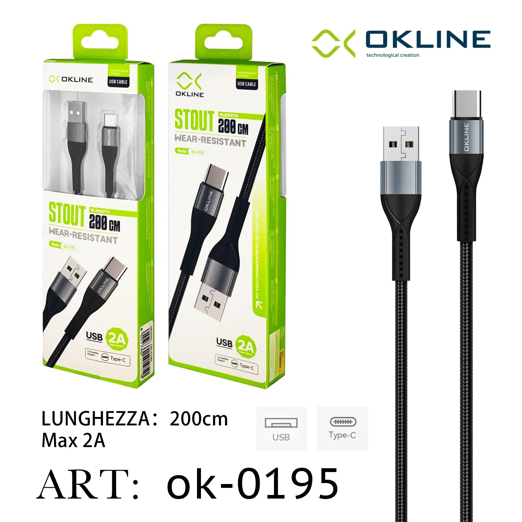 ART.OK-0195 OKLINE Type-C USB Cavo intrecciato 2A 200cm Grigio - koseakasa