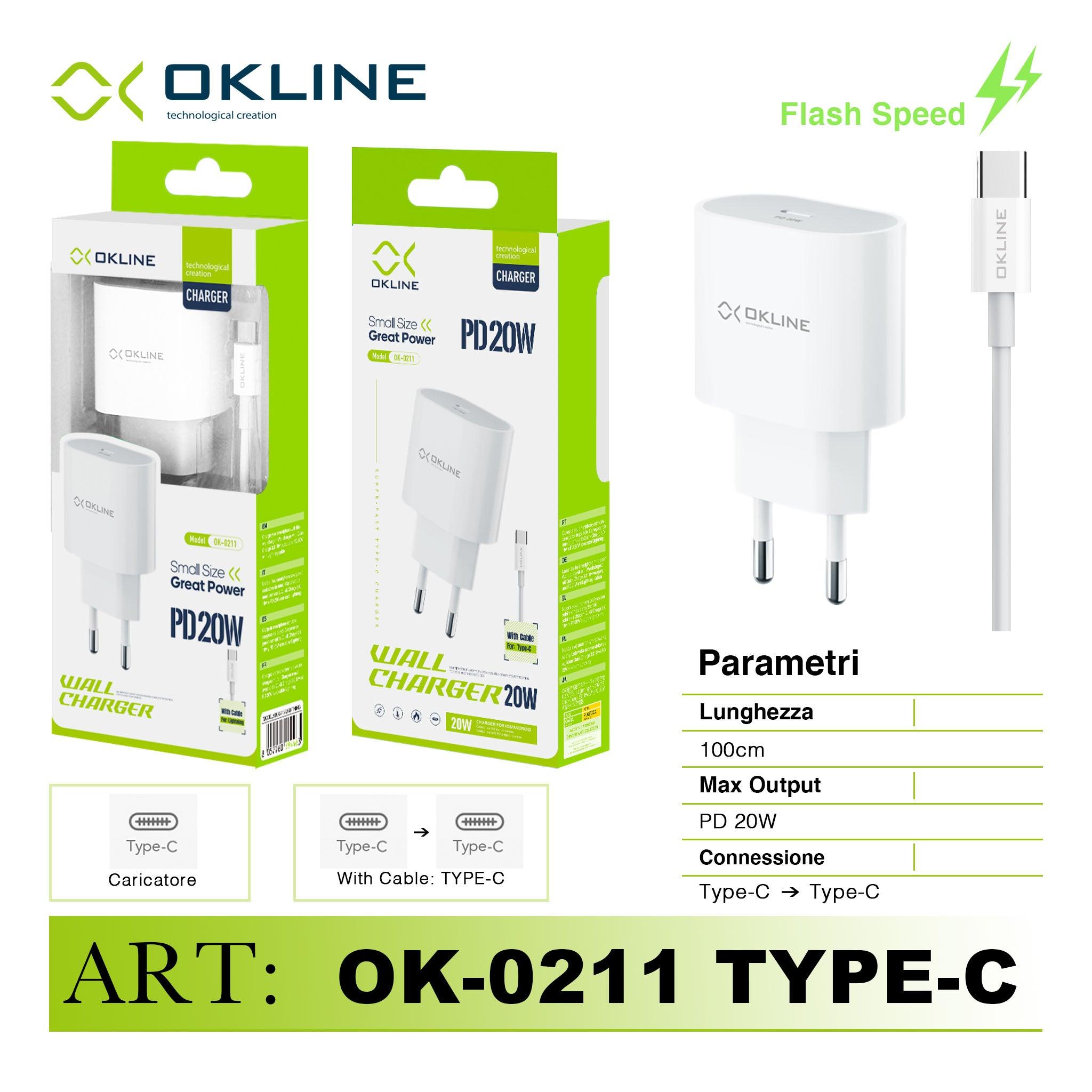 ART.OK-0211TC OKLINE Caricatore da muro PD20W Con Type-C Type-C Cavo Bianco - koseakasa