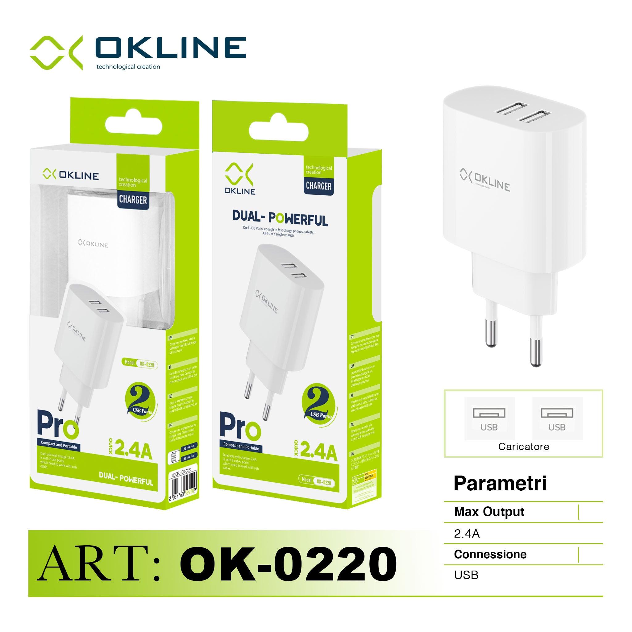 ART.OK-0220N OKLINE Caricatore da muro doppia USB 2.4A Bianco - koseakasa