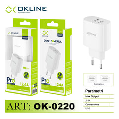 ART.OK-0220N OKLINE Caricatore da muro doppia USB 2.4A Bianco - koseakasa