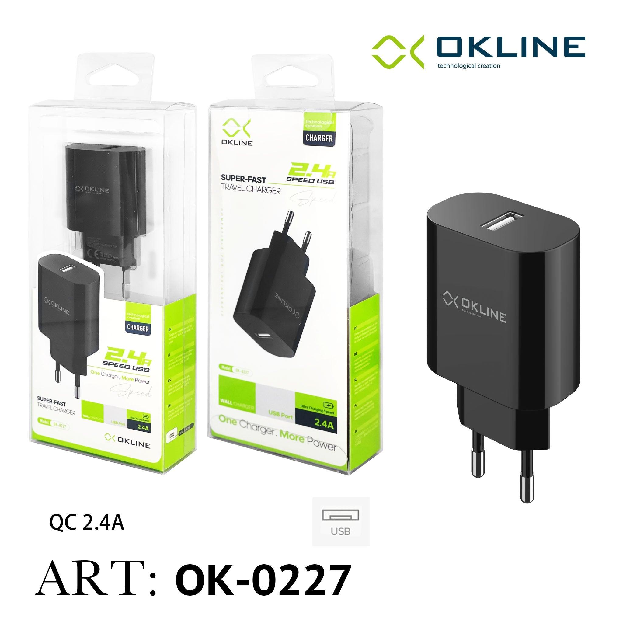 ART.OK-0227N OKLINE Caricatore da muro USB 2.4A Nero - koseakasa