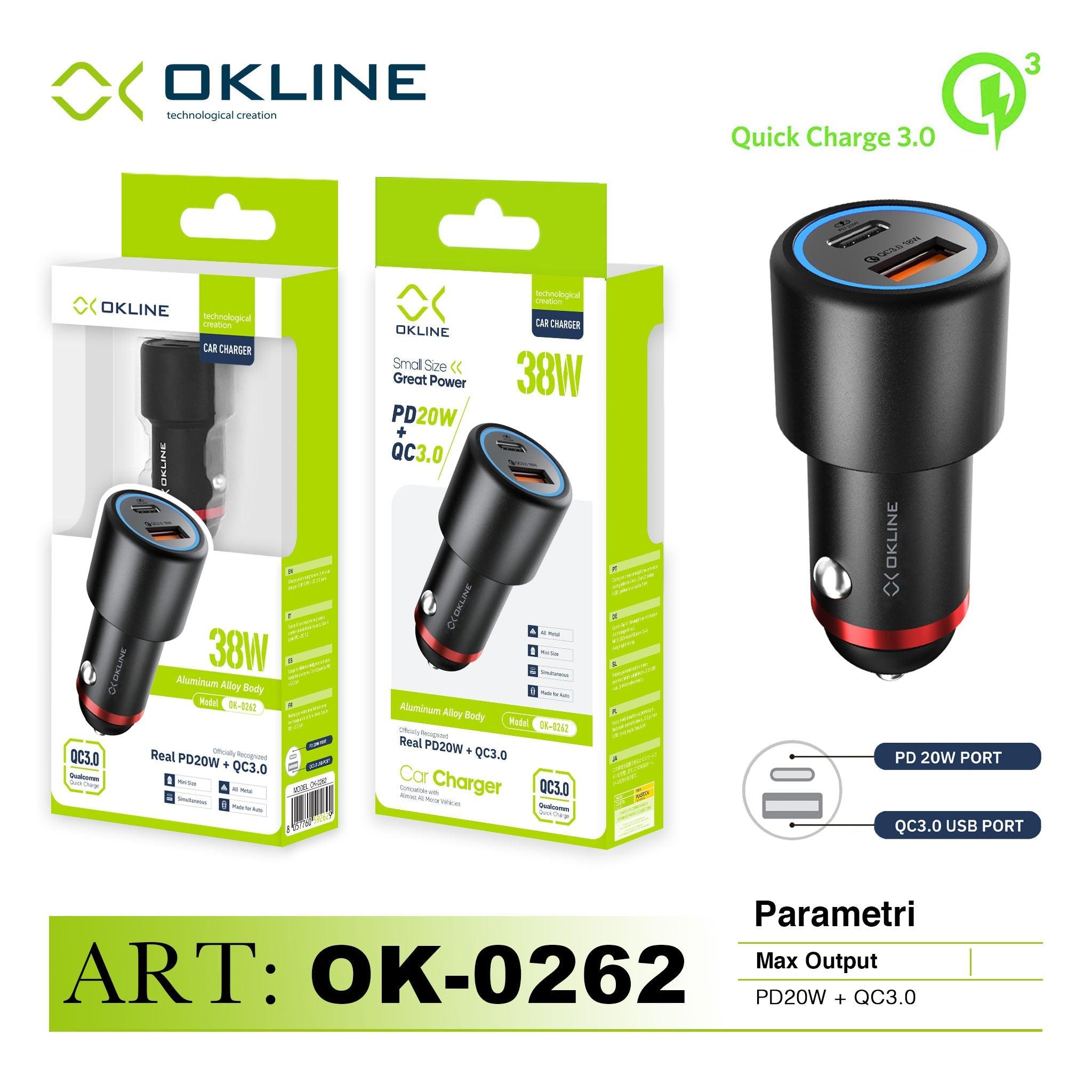 ART.OK-0262 OKLINE PD20W e QC3.0 Caricatore Auto Nero - koseakasa