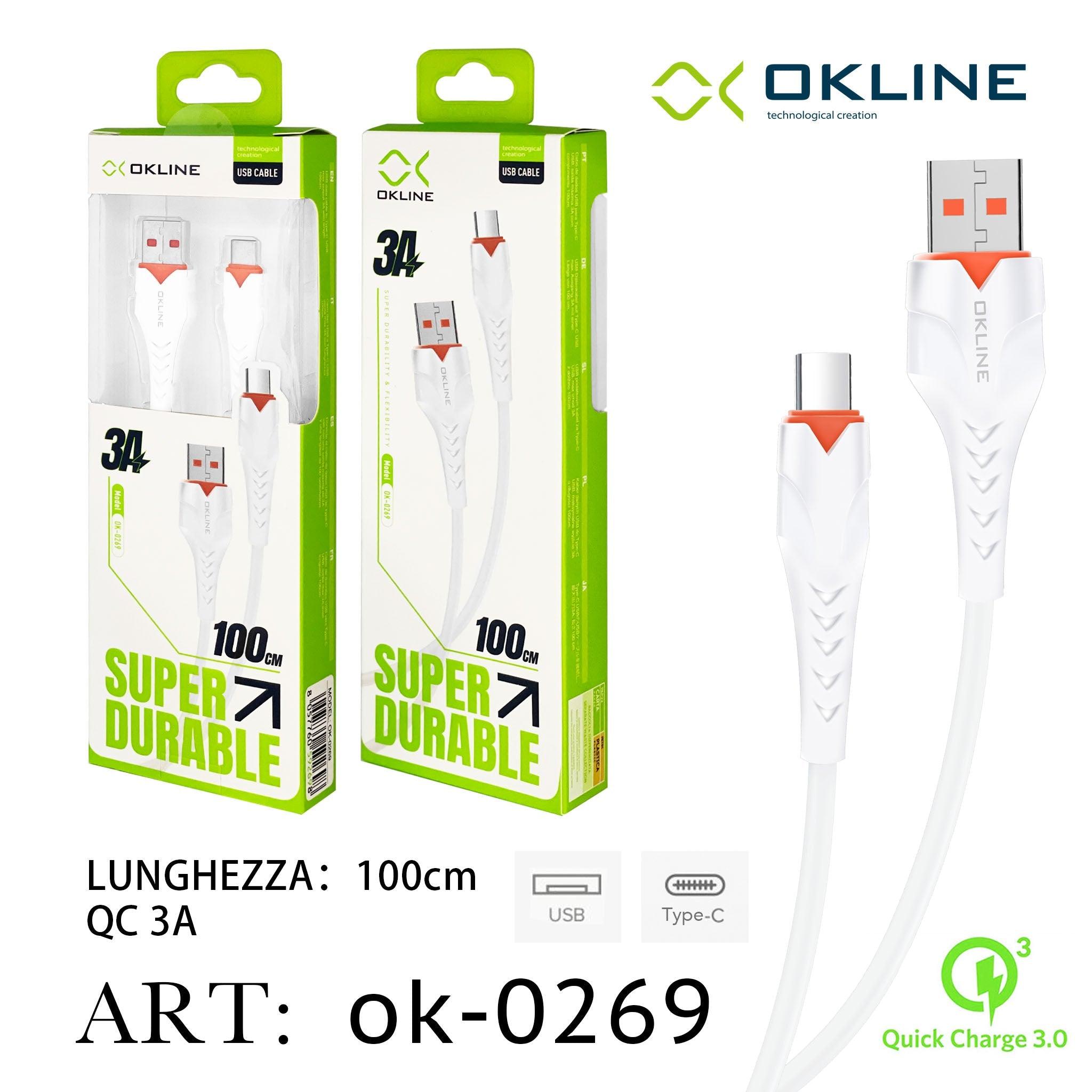 ART.OK-0269 OKLINE Type-C USB Cavo 3A 100cm Bianco - koseakasa