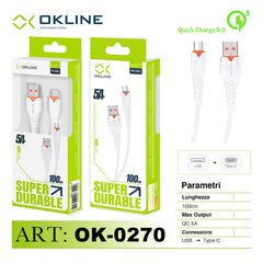 ART.OK-0270 OKLINE Type-C USB Cavo 5A 100cm Bianco - koseakasa