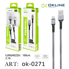 ART.OK-0271 OKLINE Iphone Lightning USB Cavo intrecciato 2.1A 100cm Argento - koseakasa