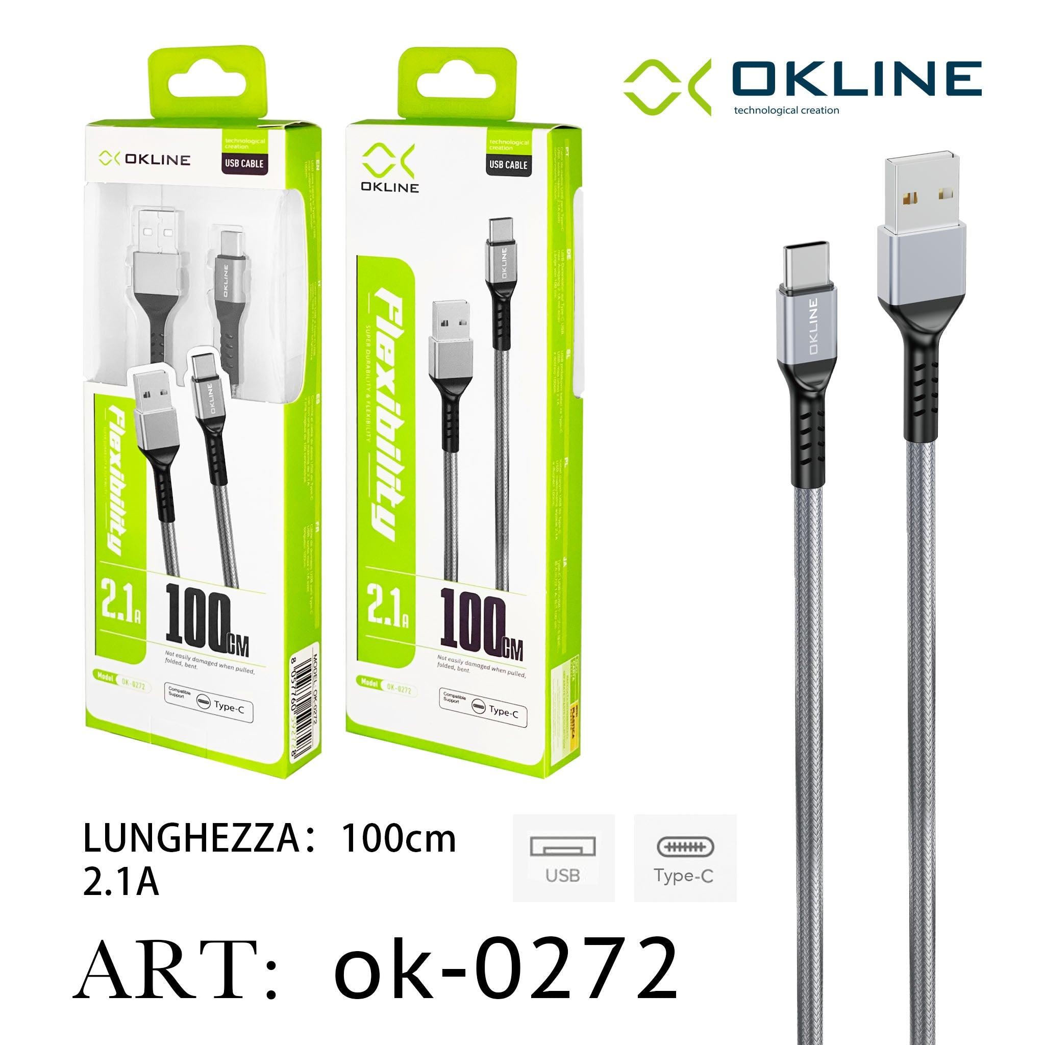 ART.OK-0272 OKLINE Type-C USB Cavo intrecciato 2.1A 100cm Argento - koseakasa