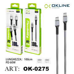 ART.OK-0275 OKLINE Type-C Type-C Cavo intrecciato PD 60W 100cm Argento - koseakasa