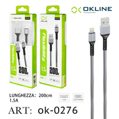 ART.OK-0276 OKLINE Iphone Lightning USB Cavo intrecciato 1.5A 200cm Argento - koseakasa