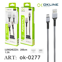 ART.OK-0277 OKLINE Type-C USB Cavo intrecciato 1.5A 200cm Argento - koseakasa