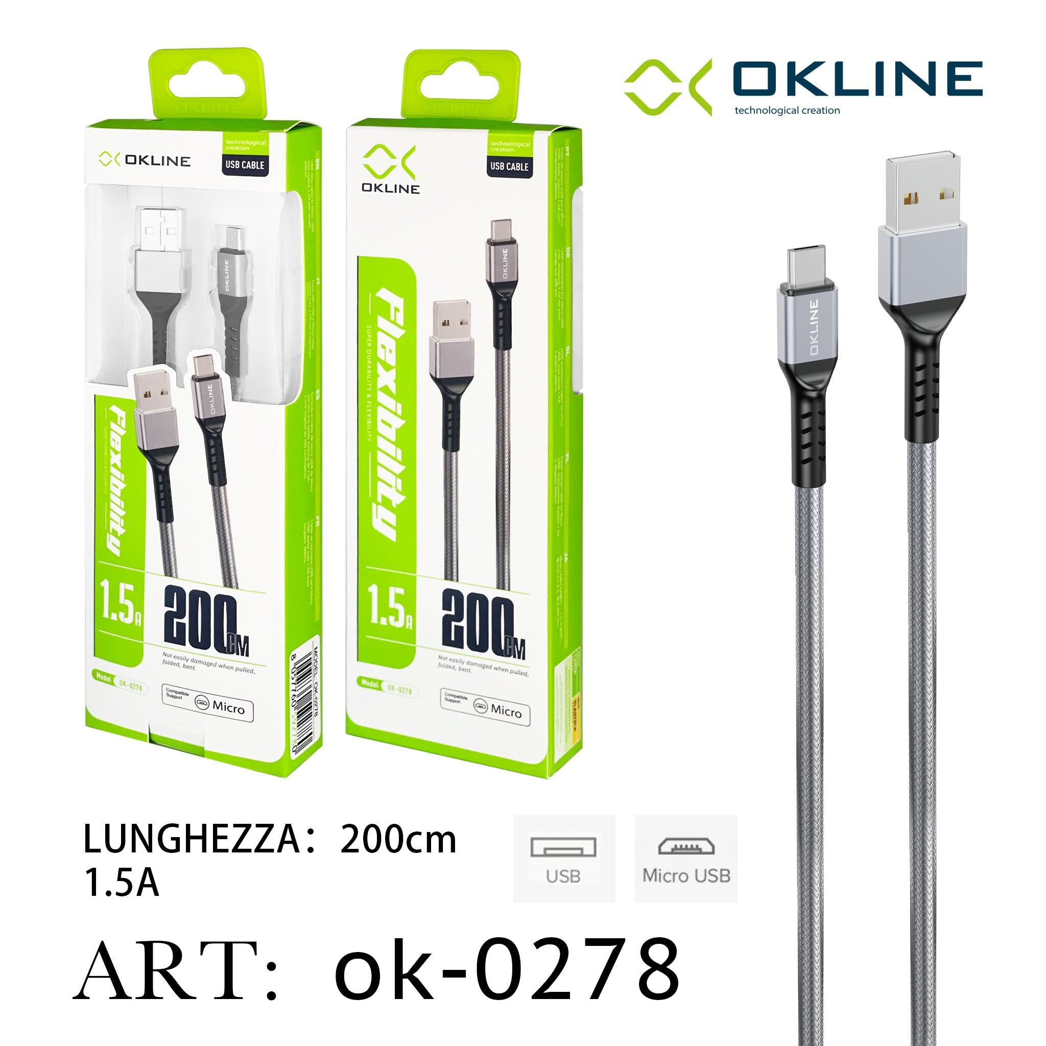 ART.OK-0278 OKLINE Micro USB Cavo intrecciato 1.5A 200cm Argento - koseakasa