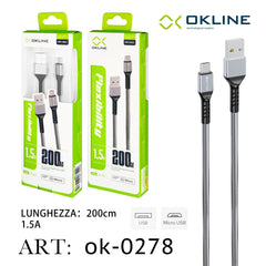 ART.OK-0278 OKLINE Micro USB Cavo intrecciato 1.5A 200cm Argento - koseakasa