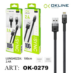 ART.OK-0279 OKLINE Iphone Lightning USB Cavo intrecciato 2.4A 100cm Grigio Scuro - koseakasa