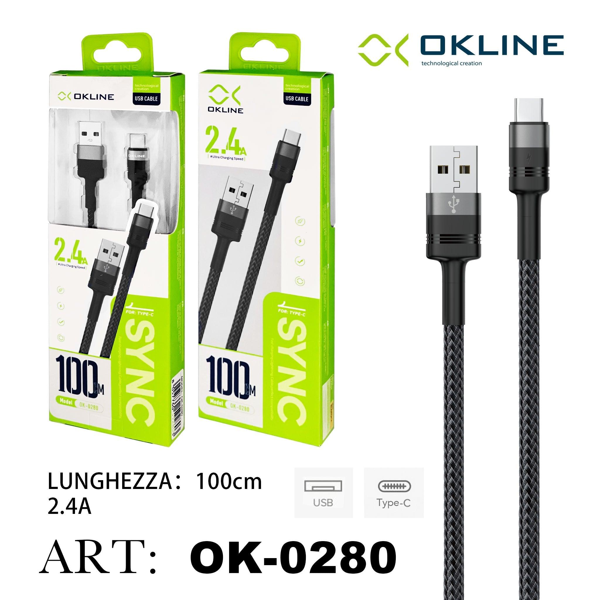 ART.OK-0280 OKLINE Type-C USB Cavo intrecciato 2.4A 100cm Grigio Scuro - koseakasa