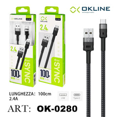 ART.OK-0280 OKLINE Type-C USB Cavo intrecciato 2.4A 100cm Grigio Scuro - koseakasa