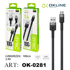 ART.OK-0281 OKLINE Micro USB Cavo intrecciato 2.4A 100cm Grigio Scuro - koseakasa