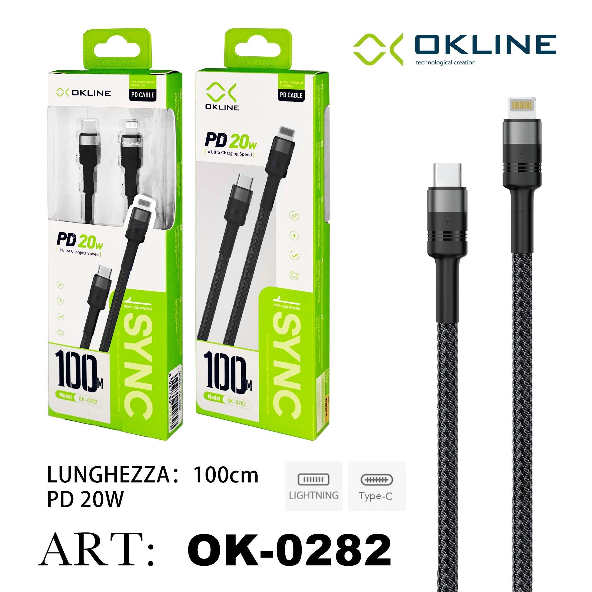 ART.OK-0282 OKLINE Type-C Iphone Lightning Cavo intrecciato 20W100cm Grigio Scuro - koseakasa