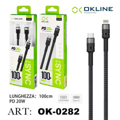 ART.OK-0282 OKLINE Type-C Iphone Lightning Cavo intrecciato 20W100cm Grigio Scuro - koseakasa