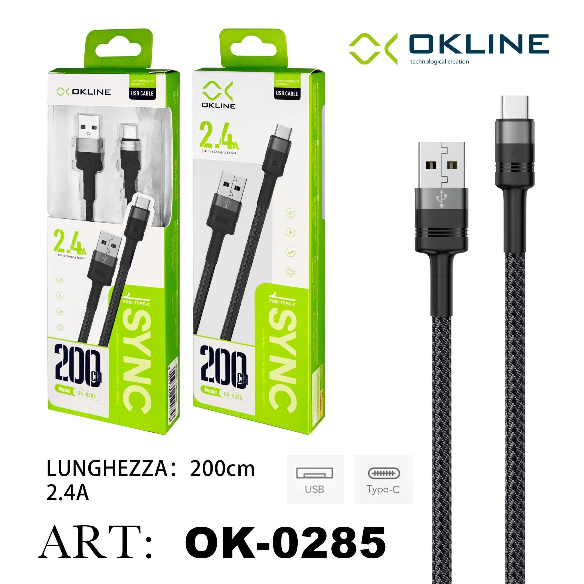 ART.OK-0285 OKLINE Type-C USB Cavo intrecciato 2.4A 200cm Grigio Scuro - koseakasa