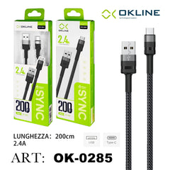 ART.OK-0285 OKLINE Type-C USB Cavo intrecciato 2.4A 200cm Grigio Scuro - koseakasa