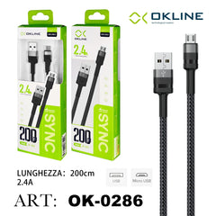 ART.OK-0286 OKLINE Micro USB Cavo intrecciato 2.4A 200cm Grigio Scuro - koseakasa