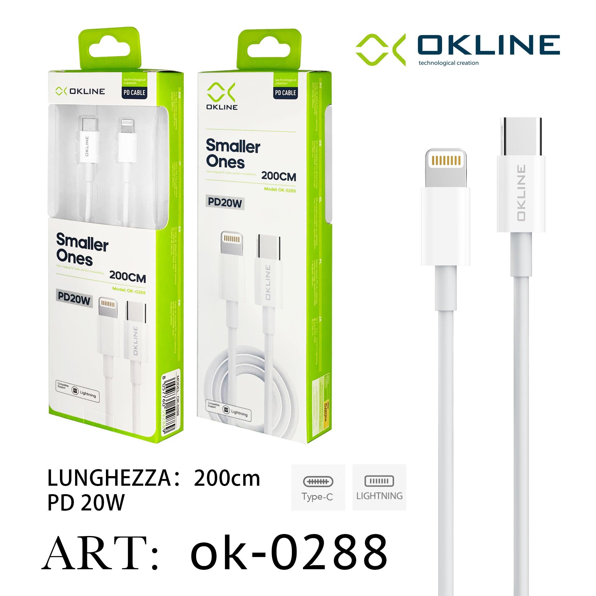 ART.OK-0288 OKLINE Type-C Iphone Lightning Cavo PD 20W 200cm Bianco - koseakasa