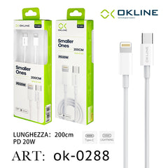 ART.OK-0288 OKLINE Type-C Iphone Lightning Cavo PD 20W 200cm Bianco - koseakasa