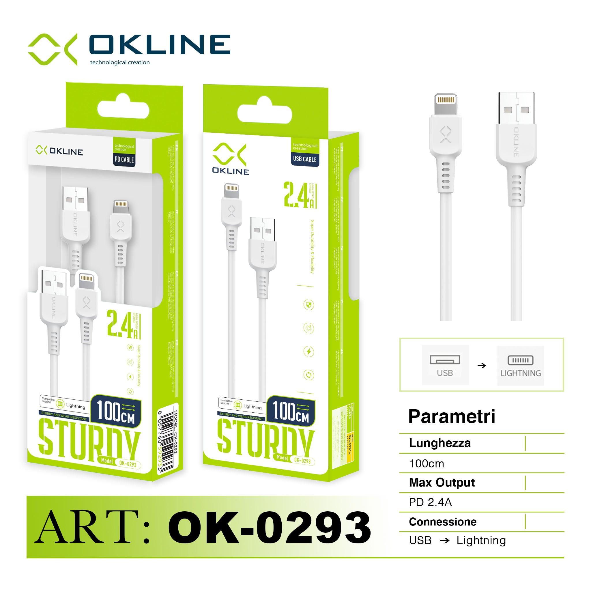 ART.OK-0293 OKLINE Iphone Lightning USB Cavo 2.4A 100cm Bianco - koseakasa