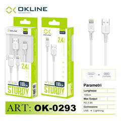 ART.OK-0293 OKLINE Iphone Lightning USB Cavo 2.4A 100cm Bianco - koseakasa