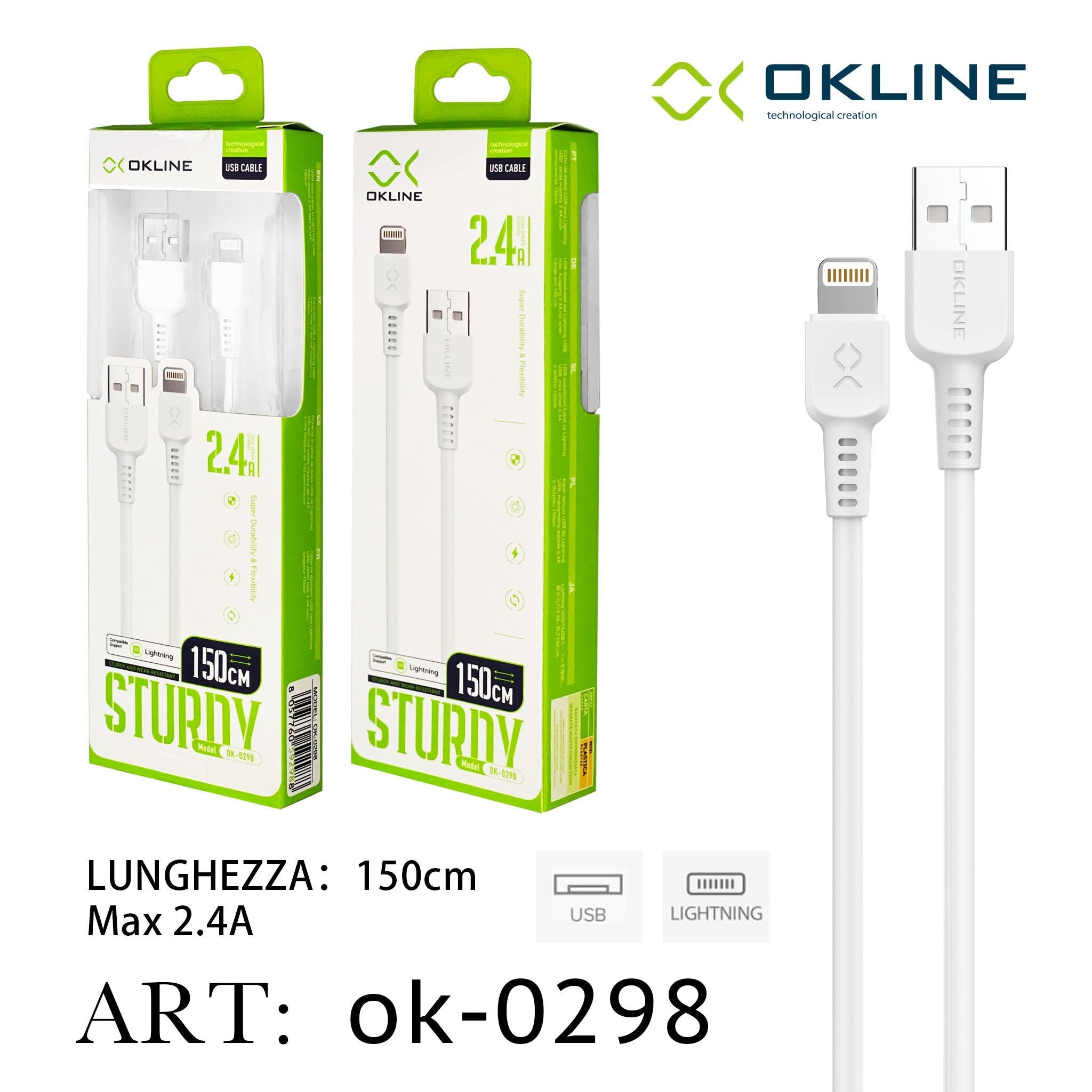 ART.OK-0298 OKLINE Iphone Lightning USB Cavo 2.4A 150cm Bianco - koseakasa