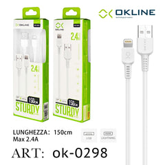 ART.OK-0298 OKLINE Iphone Lightning USB Cavo 2.4A 150cm Bianco - koseakasa
