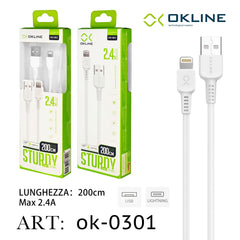ART.OK-0301 OKLINE Iphone Lightning USB Cavo 2.4A 200cm Bianco - koseakasa