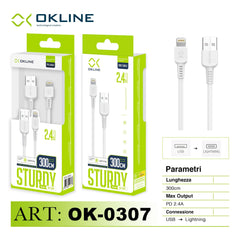ART.OK-0307 OKLINE Iphone Lightning USB Cavo 2.4A 300cm Bianco - koseakasa