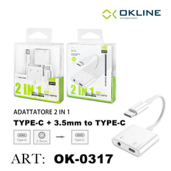 ART.OK-0317 OKLINE 2IN1 ADATTATORE TYPE-C CON JACK 3.5MM F E TYPE-C F BIANCO - koseakasa