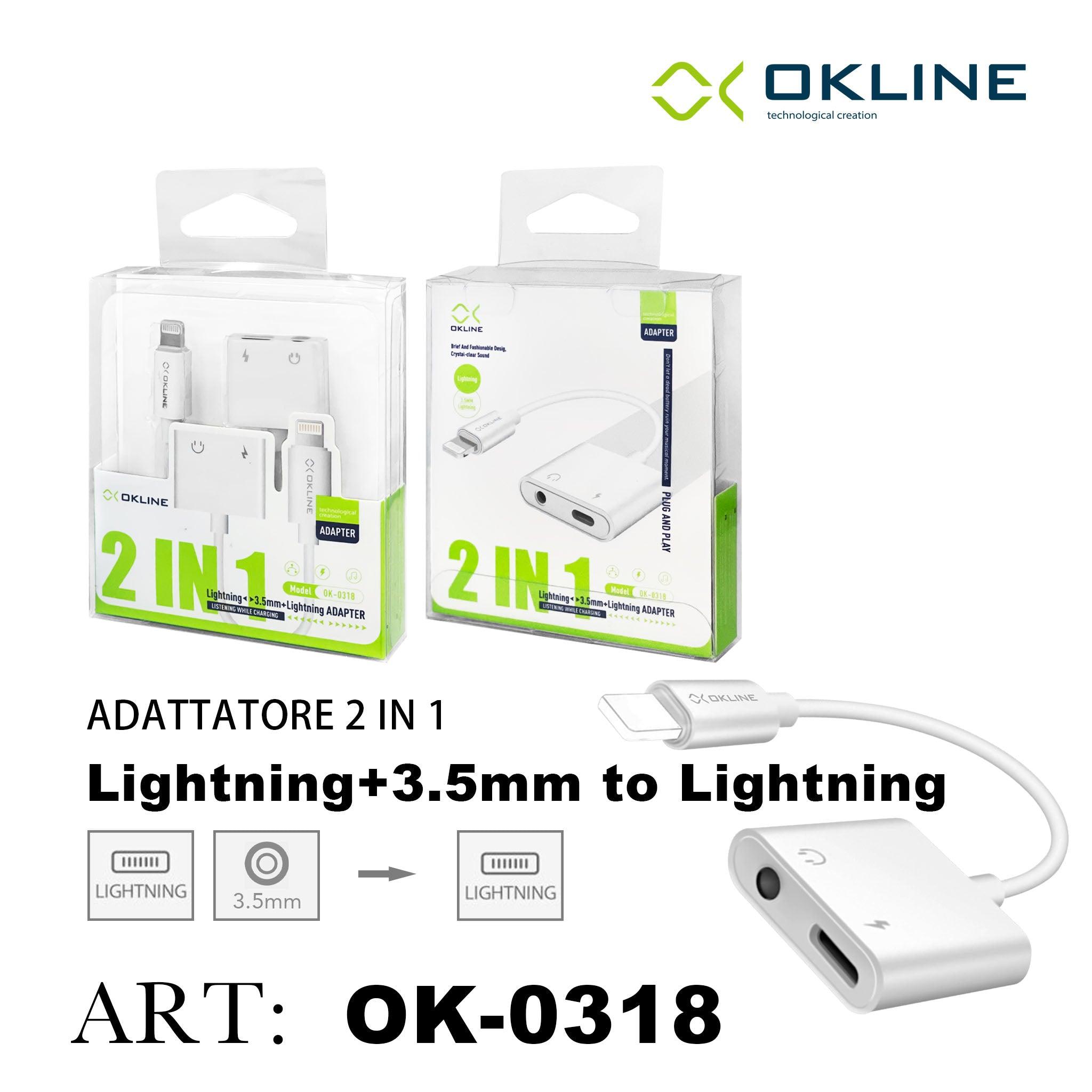 ART.OK-0318 OKLINE 2IN1 ADATTATORE LIGHTNING CON JACK 3.5MM F E LIGHTNING F BIANCO - koseakasa