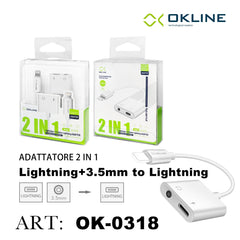 ART.OK-0318 OKLINE 2IN1 ADATTATORE LIGHTNING CON JACK 3.5MM F E LIGHTNING F BIANCO - koseakasa