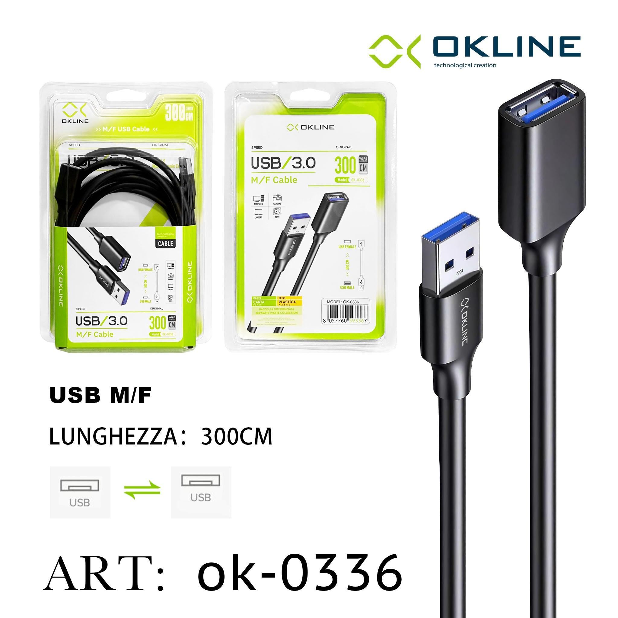 ART.OK-0336 OKLINE USB 3.0 M/F Cavo 300cm - koseakasa