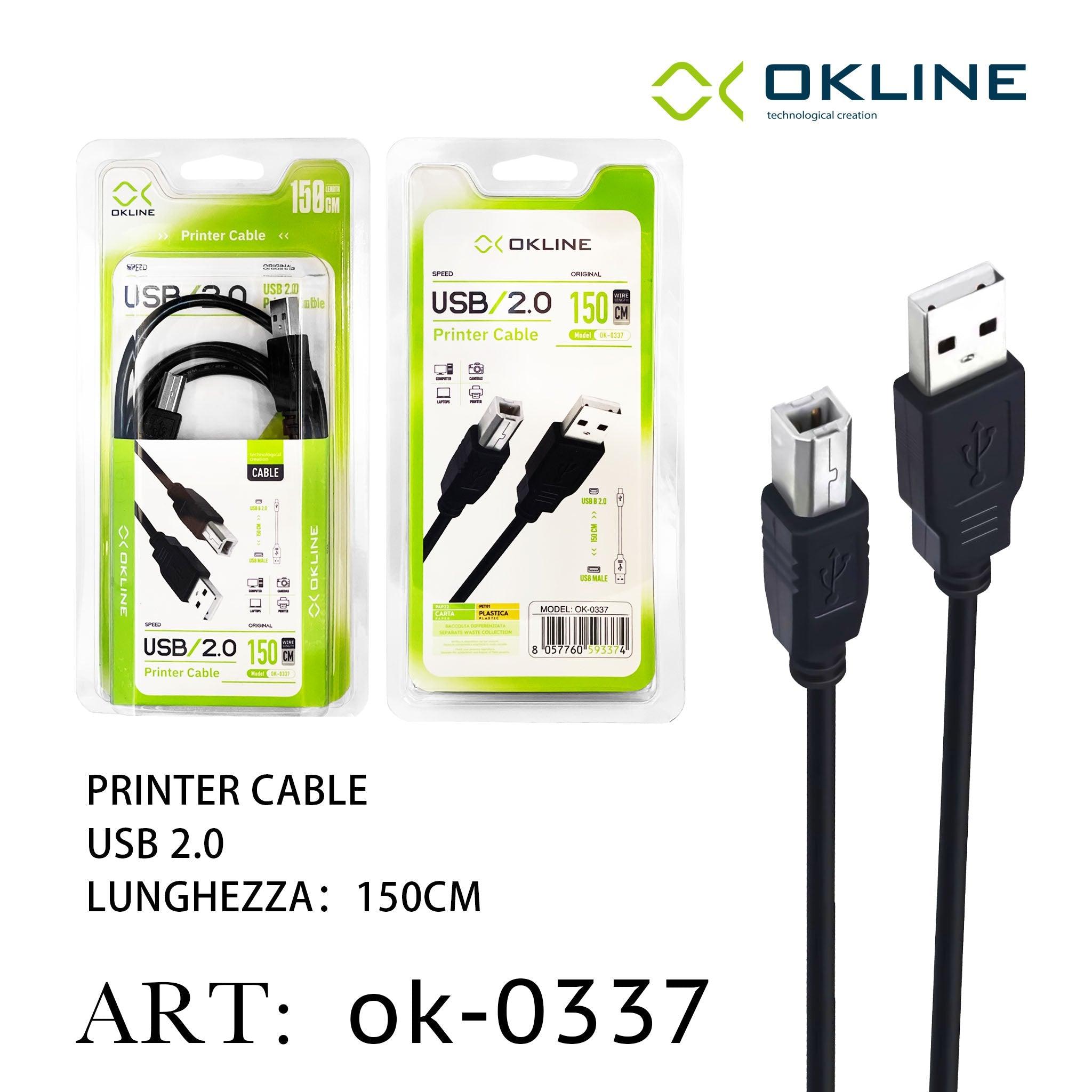 ART.OK-0337 OKLINE USB-B 2.0 a USB-A Cavo Per Stampante 150cm - koseakasa