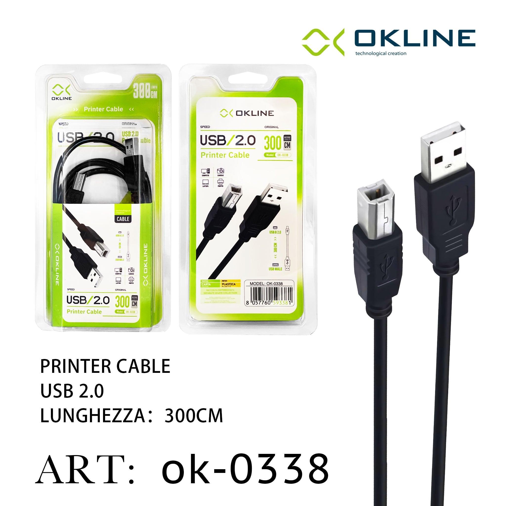 ART.OK-0338 OKLINE USB-B 2.0 a USB-A Cavo Per Stampante 300cm - koseakasa