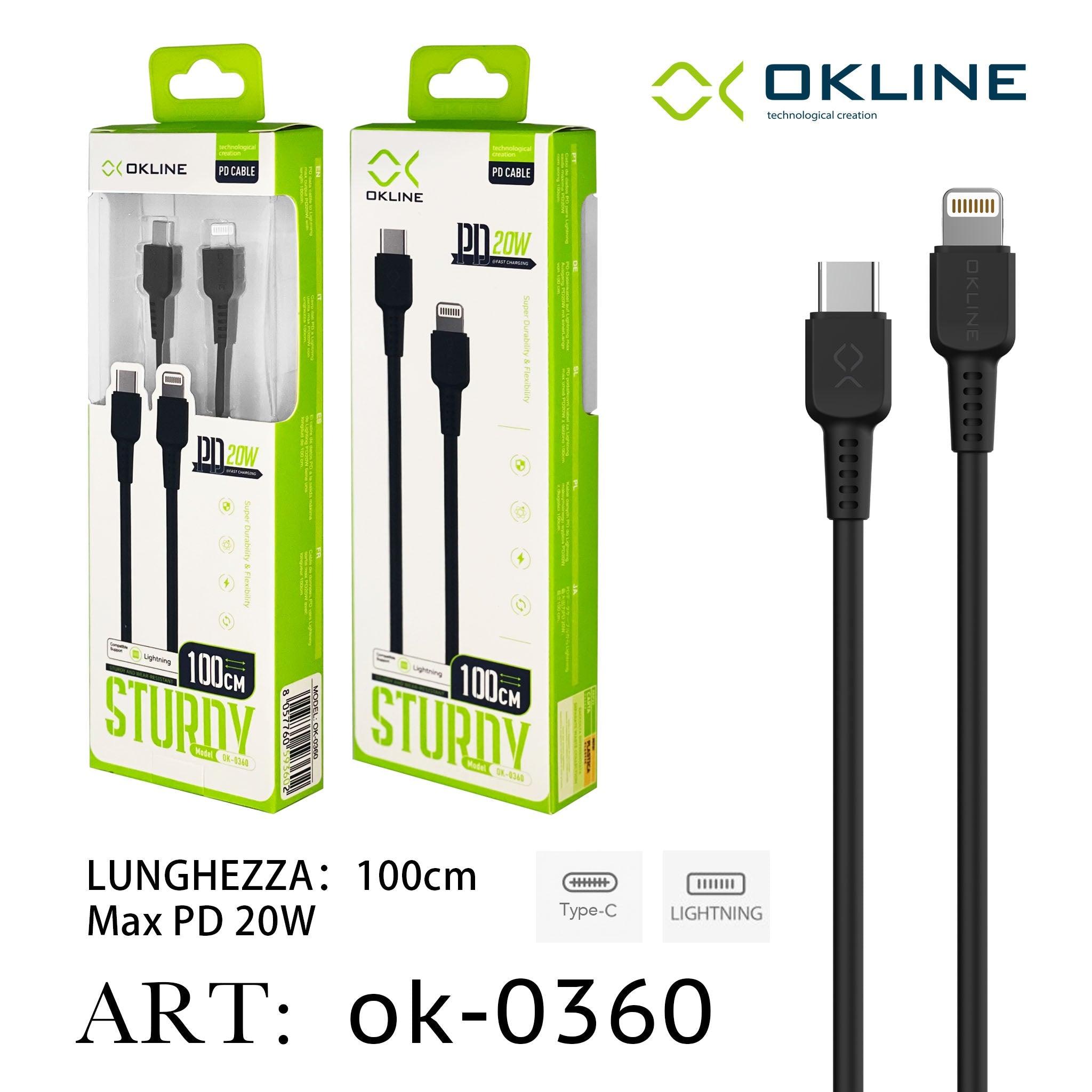 ART.OK-0360 OKLINE Type-C Iphone Lightning Cavo 20W100cm Nero - koseakasa