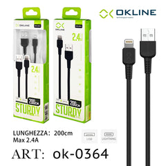 ART.OK-0364 OKLINE Iphone Lightning USB Cavo 2.4A 200cm Nero - koseakasa