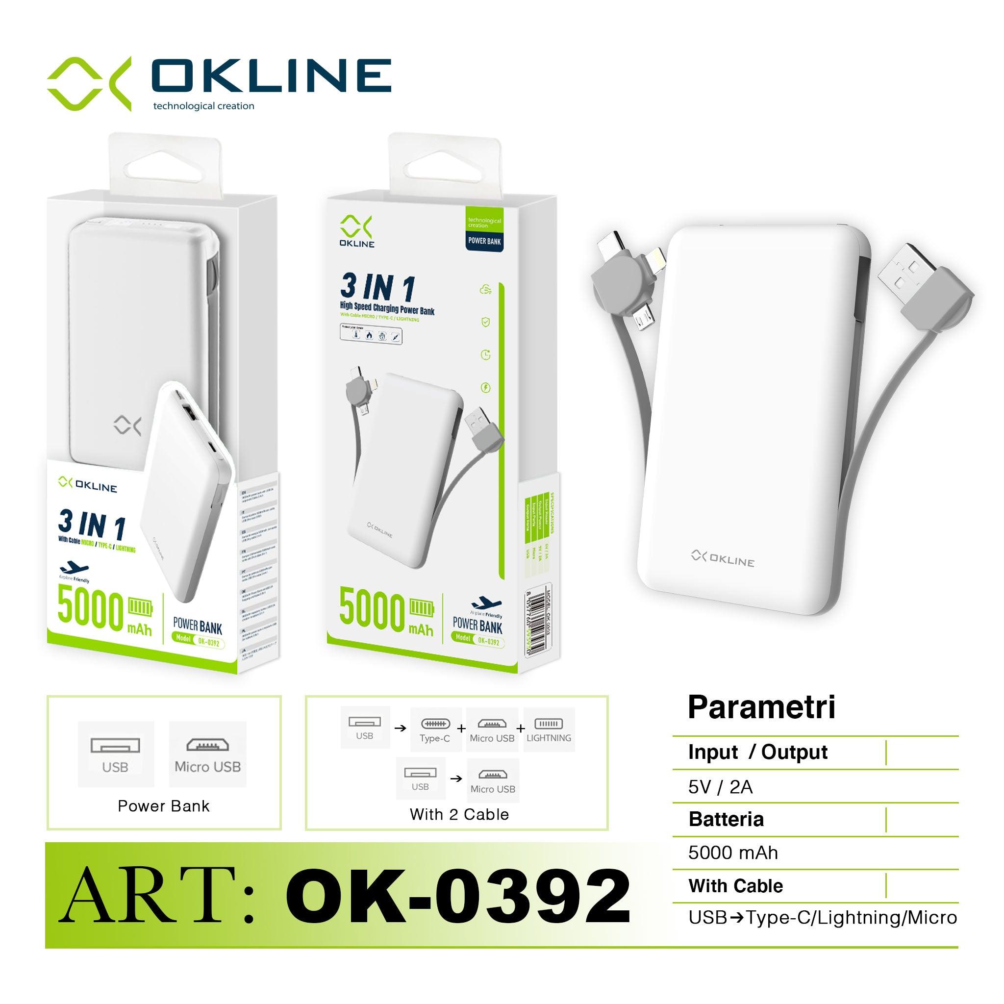 ART.OK-0392 OKLINE 3IN1 POWER BANK 5000mAH BIANCO - koseakasa