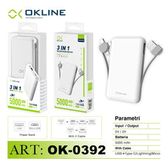 ART.OK-0392 OKLINE 3IN1 POWER BANK 5000mAH BIANCO - koseakasa
