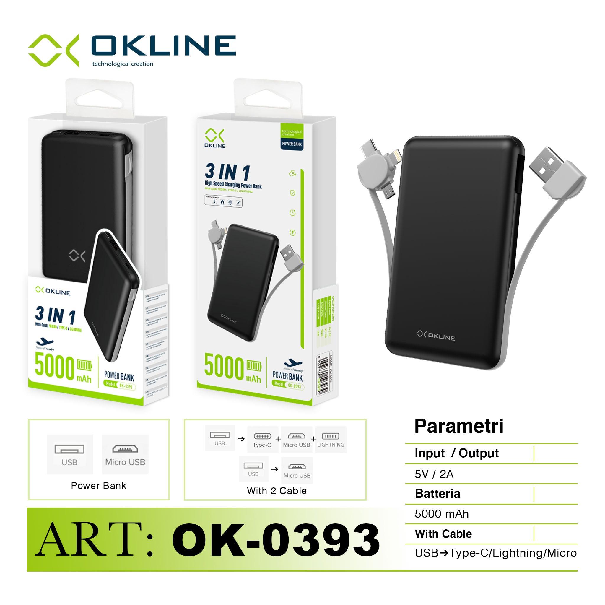 ART.OK-0393 OKLINE 3IN1 POWER BANK 5000mAH NERO - koseakasa