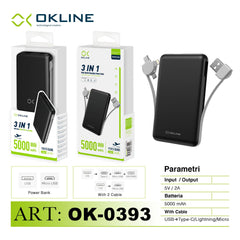 ART.OK-0393 OKLINE 3IN1 POWER BANK 5000mAH NERO - koseakasa