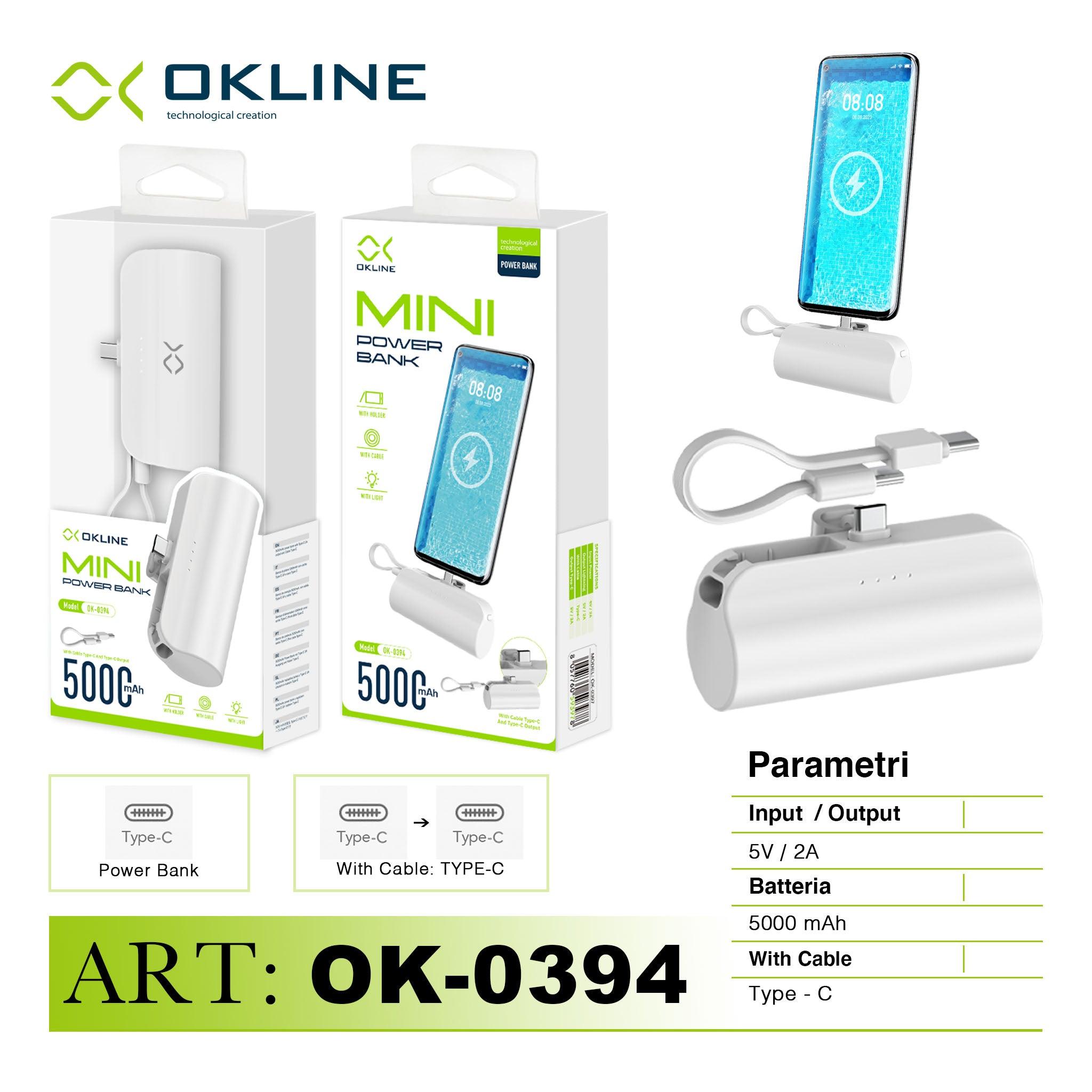 ART.OK-0394 OKLINE MINI POWER BANK 5000mAH CON TYPE-C CAVO E TYPE-C OUTPUT BIANCO - koseakasa